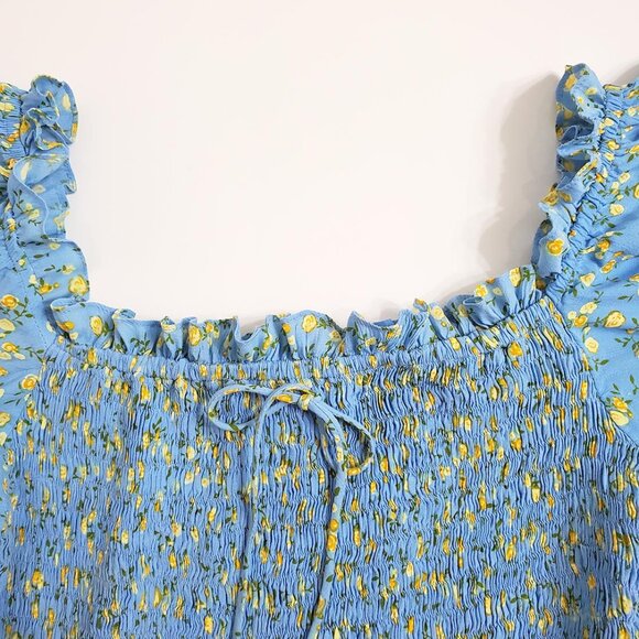 Faithfull The Brand Charlotte Mini Dress 6 Smocked Blue Ditsy Floral Puf… - Picture 7 of 14